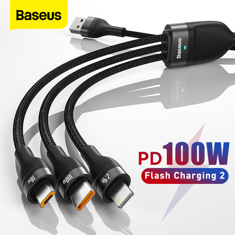 Baseus Cáp USB Type C 3 Trong 1 Cáp Dữ Liệu Sạc Nhanh 100W Cho iPhone 14 Pro Bộ Sạc Điện Thoại Cho Xiaomi Samsung Cáp Micro USB