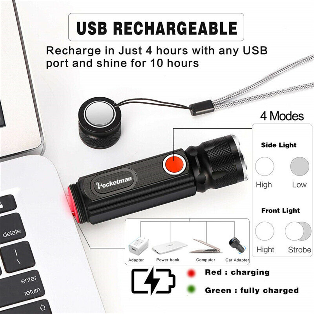 [Hàng có sẵn] Đèn Pin LED đa năng chính hãng pin USB 5000LM Đèn pin mạnh mẽ T6 Đèn COB bên hông Nam Châm Đèn làm việc đèn Pin đèn pin chiến thuật có thể sạc lại đèn khẩn cấp