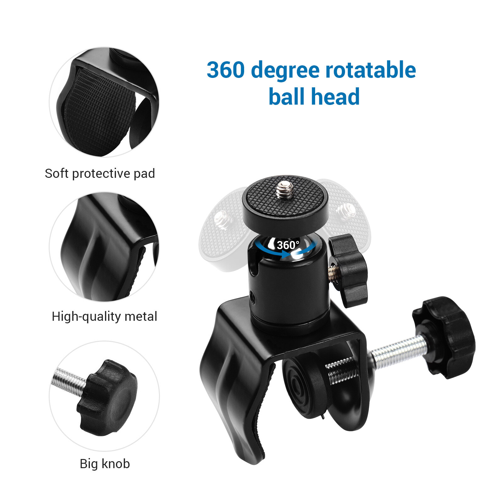 Andoer Siêu Kẹp Gắn Kẹp Cố Định Hình Chữ U, Với Đầu Bi Xoay Được Cho Micro Camera Đèn LED