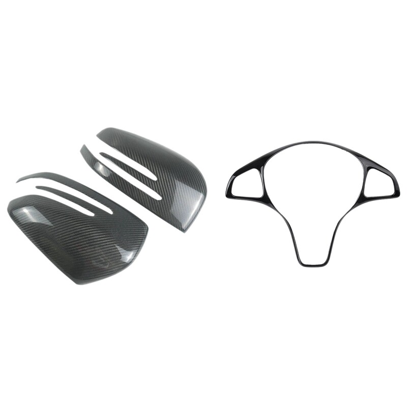 Side Rear View Mirror Cover Trim Side Wing Mirror Caps with Car Steering Wheel Decoration Frame Cover Trim