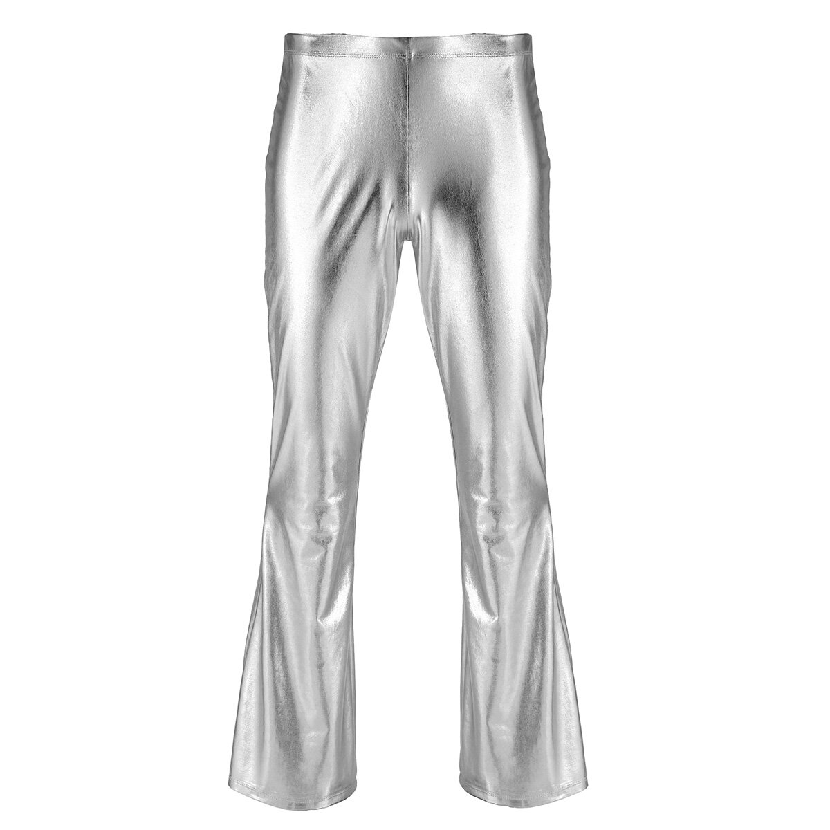 Yizyif men metal shiny disco pants bell bottom flared long pants men costume pants men flare pants flare Bell pants
