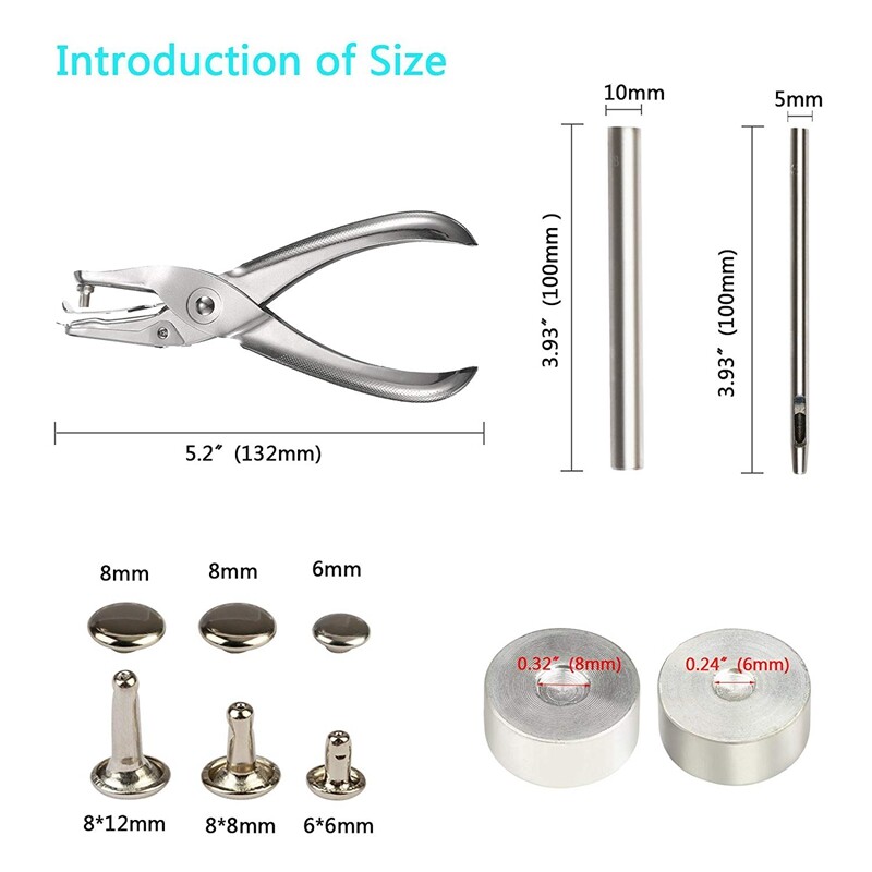300 Sets 3 Sizes Leather Rivet Double Cap Buttons Press Studs Pliers Replacement