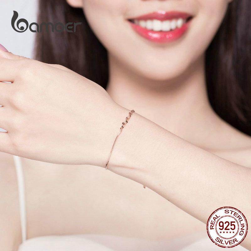 BAMOER Vòng Tay Bạc Màu Vàng Hồng Cơ Bản Hộp Cáp Vòng Tay Khóa Tôm Hùm Dây Xích Trang Sức Bạc Ý Phù Hợp Với Joker SCB149