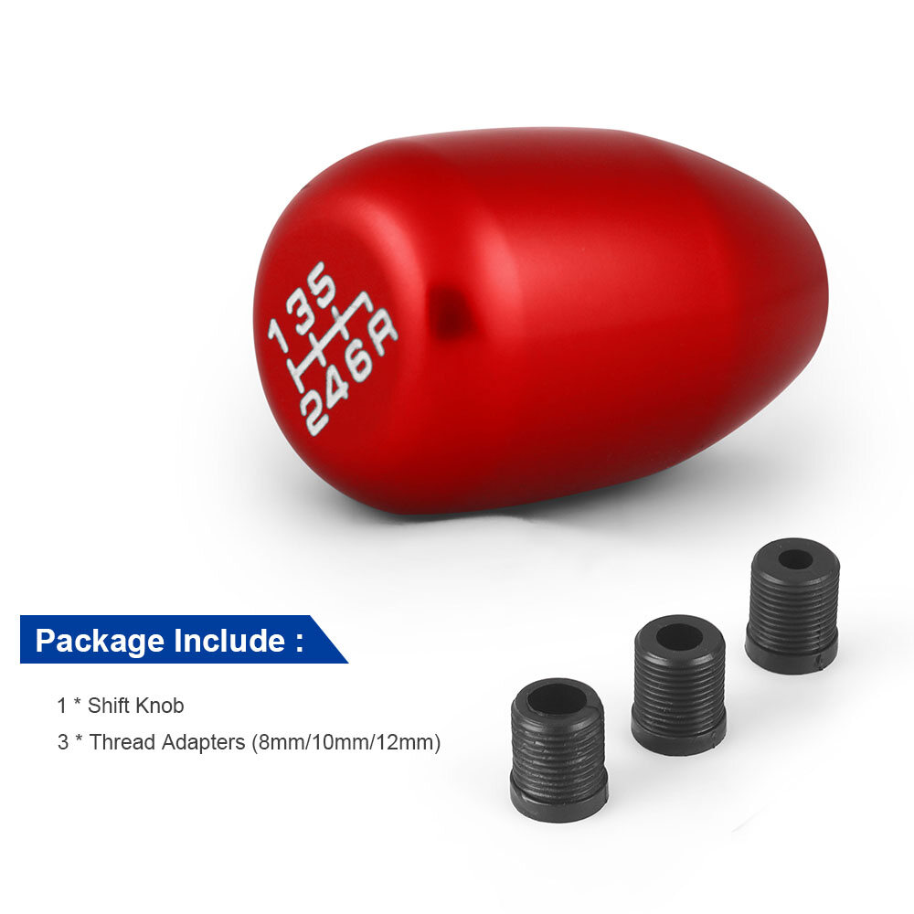 Aluminum Racing Car 5 Speed 6 Speed Gear Shift Knob Manual Gear Shifter Lever Knob with 8mm, 10mm, 12mm Adapters