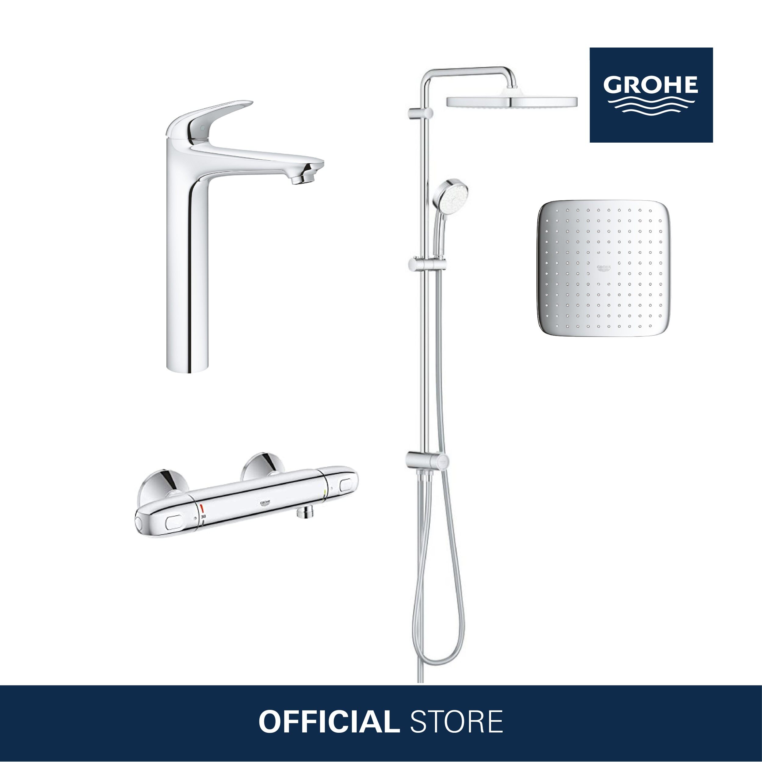 Exlucsive] GROHE Eurostyle Bathroom Renovation Set (Shower Rail + Bath Mixer + Basin