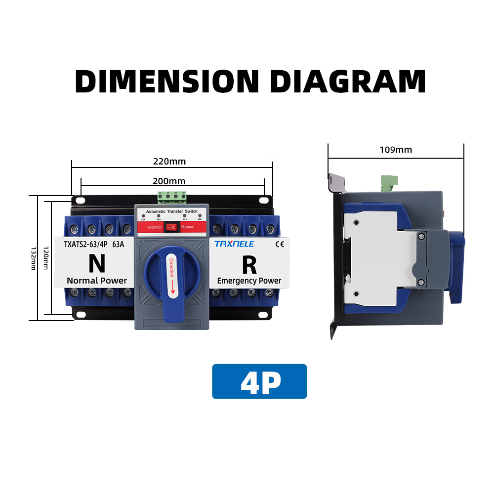 ATS 2P 4P 63A 230V vi ngắt mạch năng lượng kép công tắc chuyển tự động tự động chuyển đổi