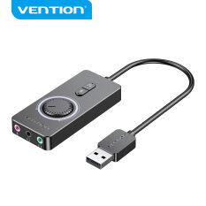 Vention USB Sound Card USB 2.0 External Stereo Sound Adapter 15cm With Volume Control 3.5mm 3 in 1 Sound Card for Laptop Desktop PS4 Earphone Headset Speaker USB External Sound Card Adapter