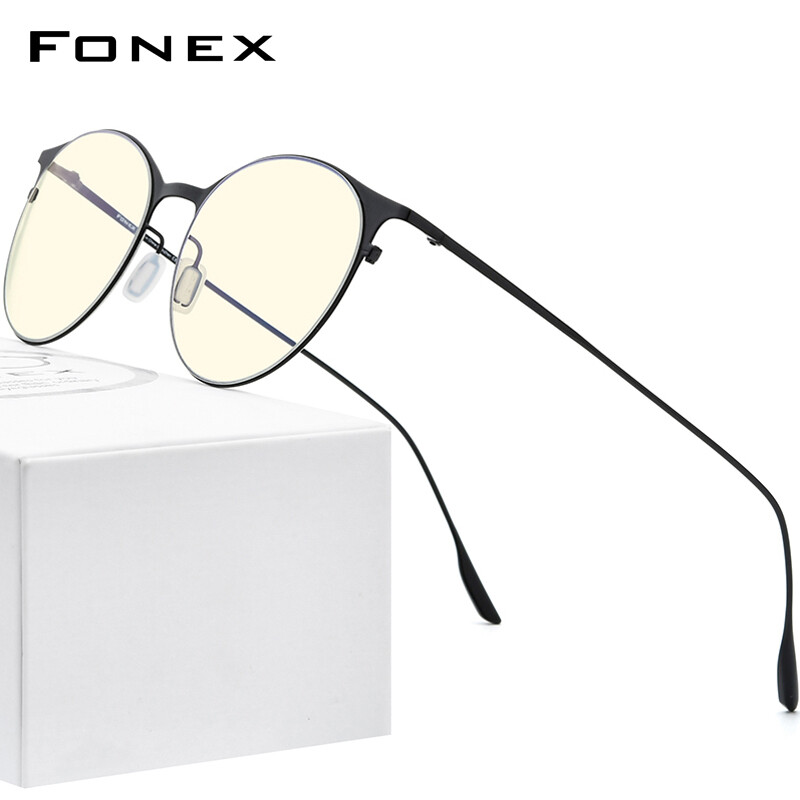 FONEX Anti Blue Light Glasses Women New Retro Round UV Filter Eyestrain Radiation Rays Bluelight Blocking Eye Protection Computer Gaming Eyeglasses Men Blue Red FAB016
