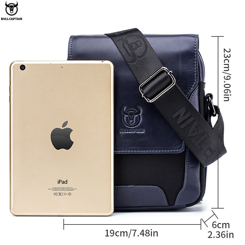 Bullcaptain Đeo Vai Da túi đưa thư nam của thời trang kinh doanh 7.9 inch Túi đựng máy tính bảng đa chức năng thoáng khí chống trầy xước Túi Messenger