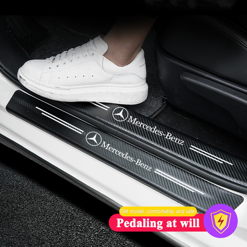 4pcs car door sill bumper for mercedes benz accessories c 200 accessw210 w211 w220 w201 w202 w205 w208 carbon fiber sticker car accessories mercedes w140 w124 w210 w211 black car door sill scuff plate guard pedal protector strips aksesori kereta