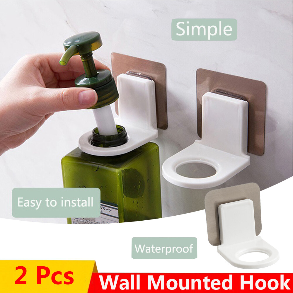 2Pcs Wall Hanger Shampoo Bottle Holder Wall Mounted Magic Sticky Shampoo Hook Shower Hand Soap Bottle Hanging Holder Bathroom Hanger Accessories#1