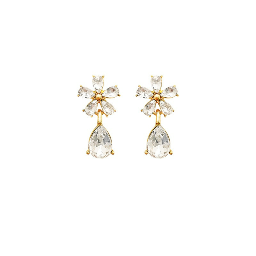 Flower Rhinestone Earrings Women Korean Fashion S925 Temperament Light Luxury Water Drop Earring Jewelry