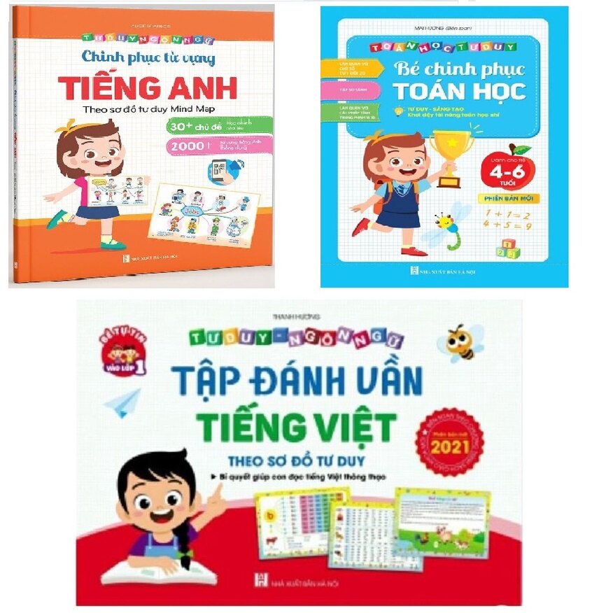 Combo 3 quyển tập đánh vần + bé chinh phục toán + bé chinh phục tiếng anh