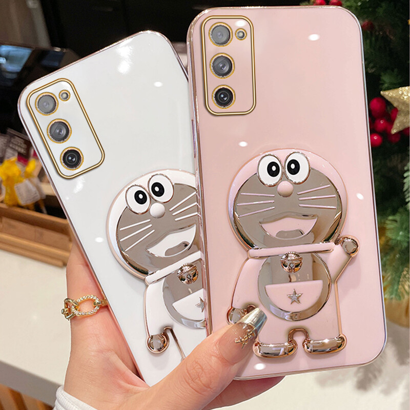 Shmily Fashion Dingdang Cat Stand Phone Case For Samsung Galaxy Note8 Note9 Note 10 Note 10 Plus Note 10 Lite Note20 Note 20 Ultra Luxury Electroplated Straight Edge Soft Silicone Shockproof Phone Cover