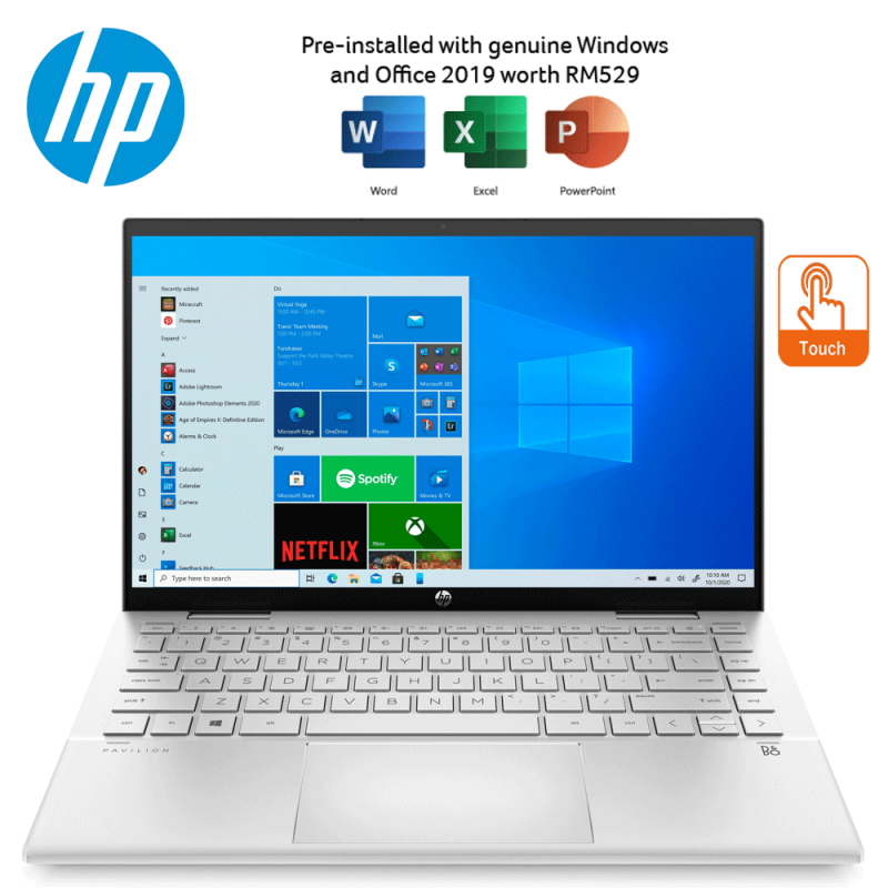 HP Pavilion X360 14-Dy0018TU 14 FHD Touch Laptop Natural Silver ( I5-1135G7, 8GB, 512GB SSD, Intel, W10, HS ) Malaysia