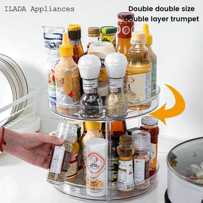 Clear Rotating Spice Rack Multifunction Turntables Storage Tray 2 Tier