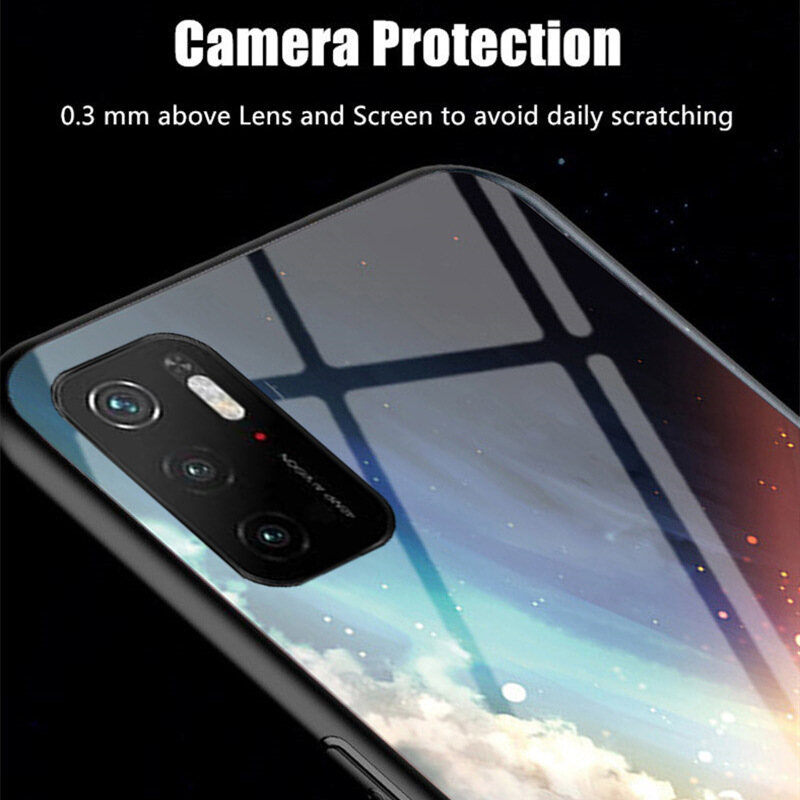 ROAZIC For Xiaomi Redmi Note 10 5G Note 10 4G Note 10S Note 10 Pro Note 10 Pro Max Phone Case Starry Sky Hard Tempered Glass Casing Soft TPU Edge Protection Back Cover