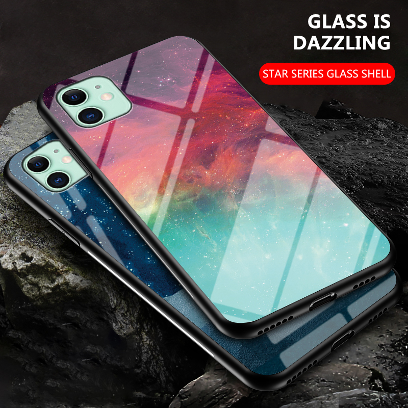 For iPhone 11 Case iPhone11 Starry Sky Tempered Glass Hard Phone Case Casing Shockproof Back Cover