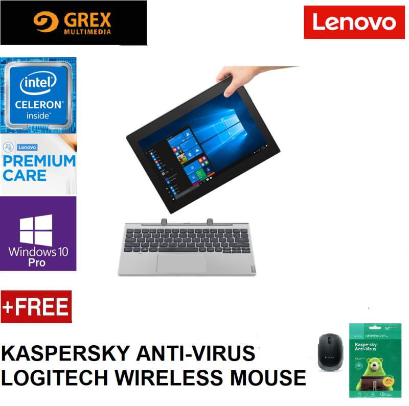 LENOVO IDEAPAD DUET D330-10IGL 82H0000PMJ LAPTOP (CELERON N4020,4GB,128GB eMMc,10.1 HD,UHD GRAPHICS 600,WIN10 PRO) FREE WIRELESS MOUSE + KSPSKY ANTI-VIRUS Malaysia