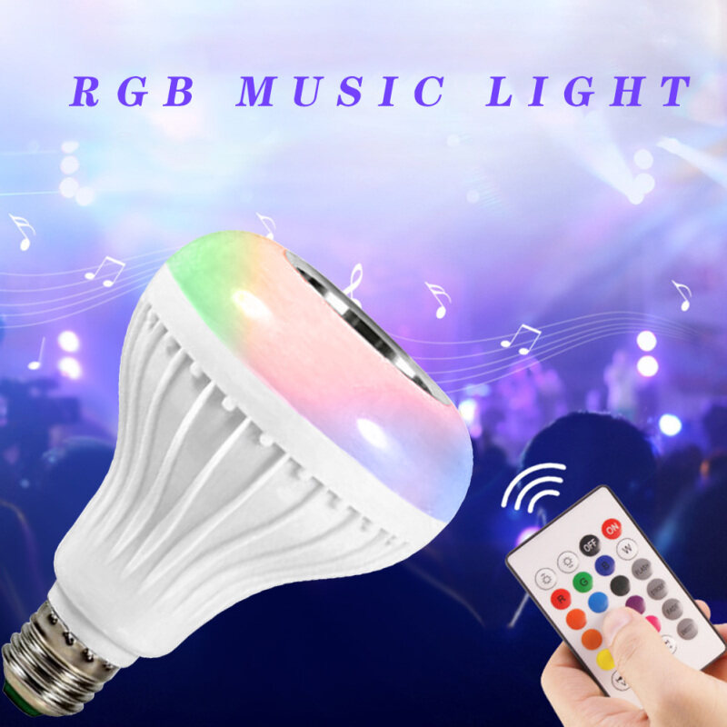 Đèn LED Thông Minh E27, Bóng Đèn Máy Nghe Nhạc Bluetooth RGBW Với Điều Khiển Từ Xa