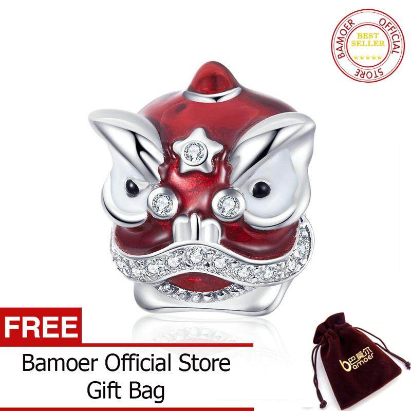 BAMOER Chinese Lion Enamel Metal Beads for Weomen Jewelry Making 925 Sterling Silver Charm for Original Snake Bracelet BSC086
