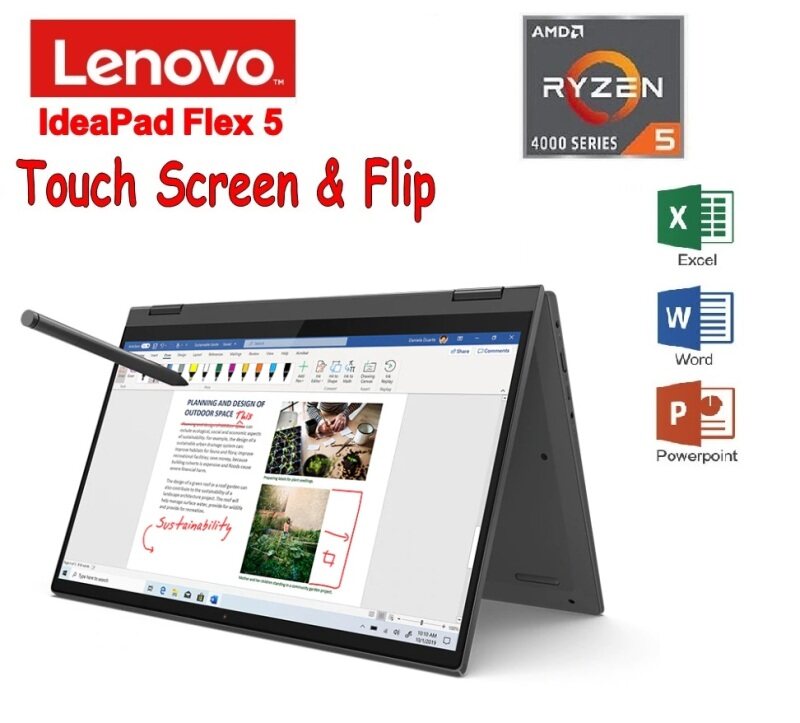 Lenovo IdeaPad FLEX 5-4LMJ 14 FHD Touch Laptop Grey (Ryzen 5 4500U, 8GB, 512GB, ATI, HS W10) Malaysia