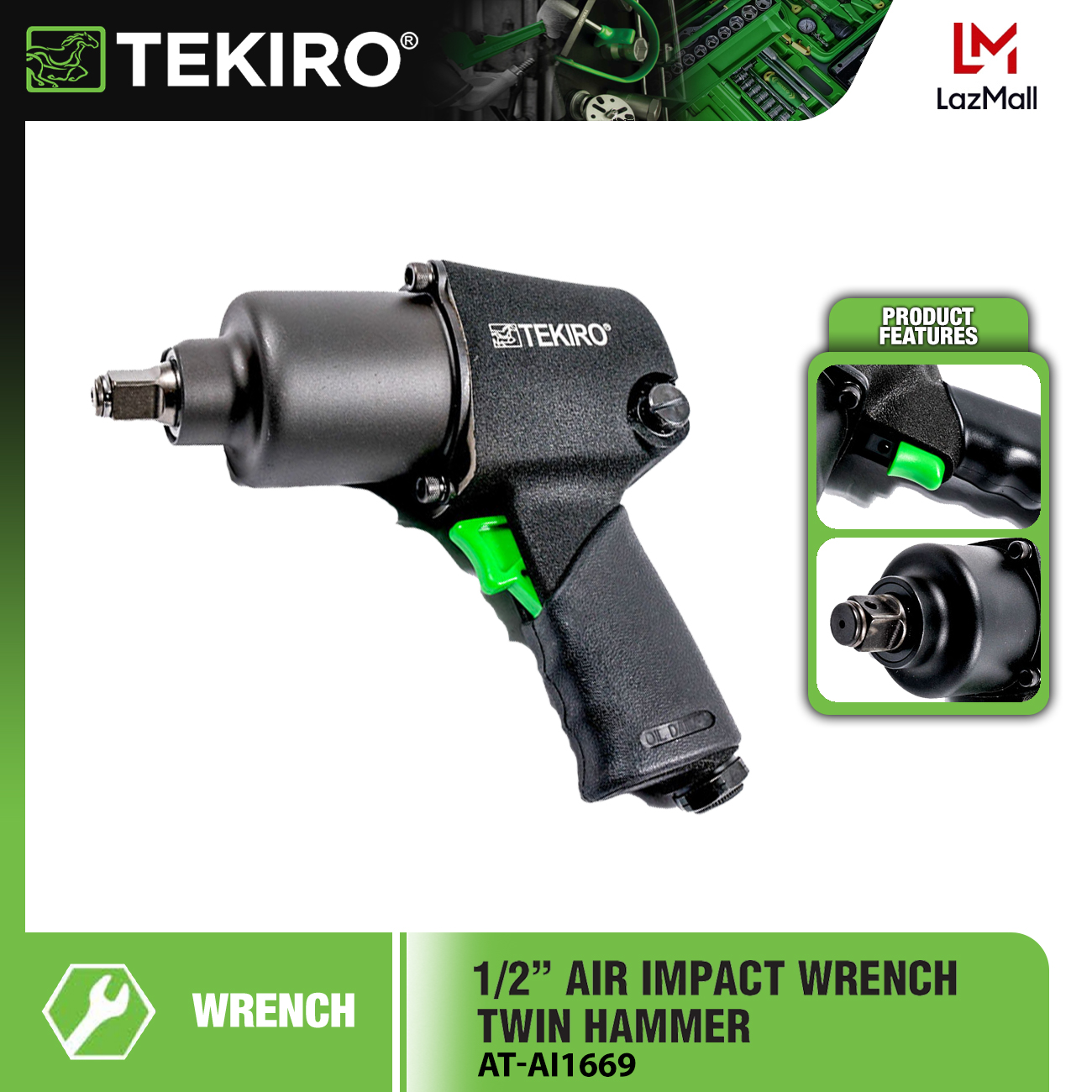 TEKIRO Air Impact Wrench Twin Hammer 