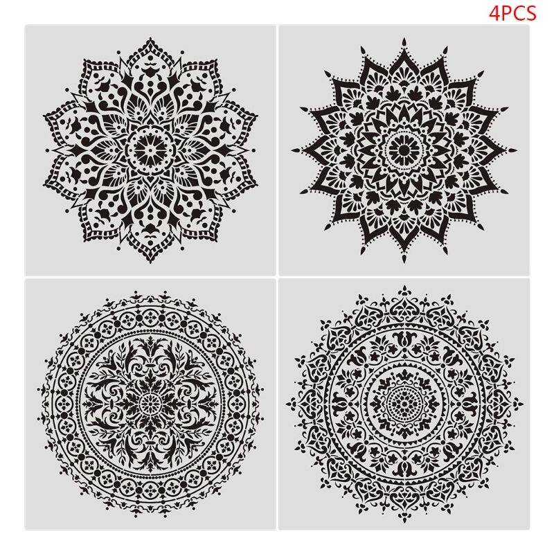 4pcs Vintage Flower Stencil Wall Painting DIY Drawing Template for Floor Tiles Funiture Decor