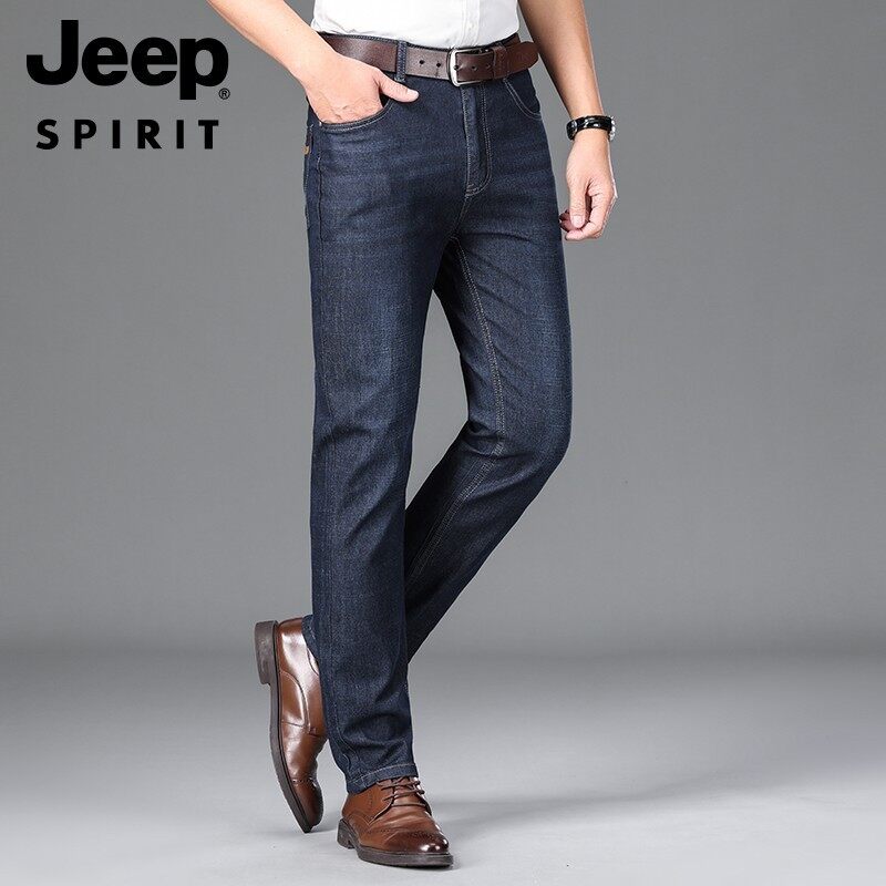 JEEP SPIRIT Men's Jeans Thin Breathable Men's Mid Rise Straight leg Jeans Loose fitting Jeans