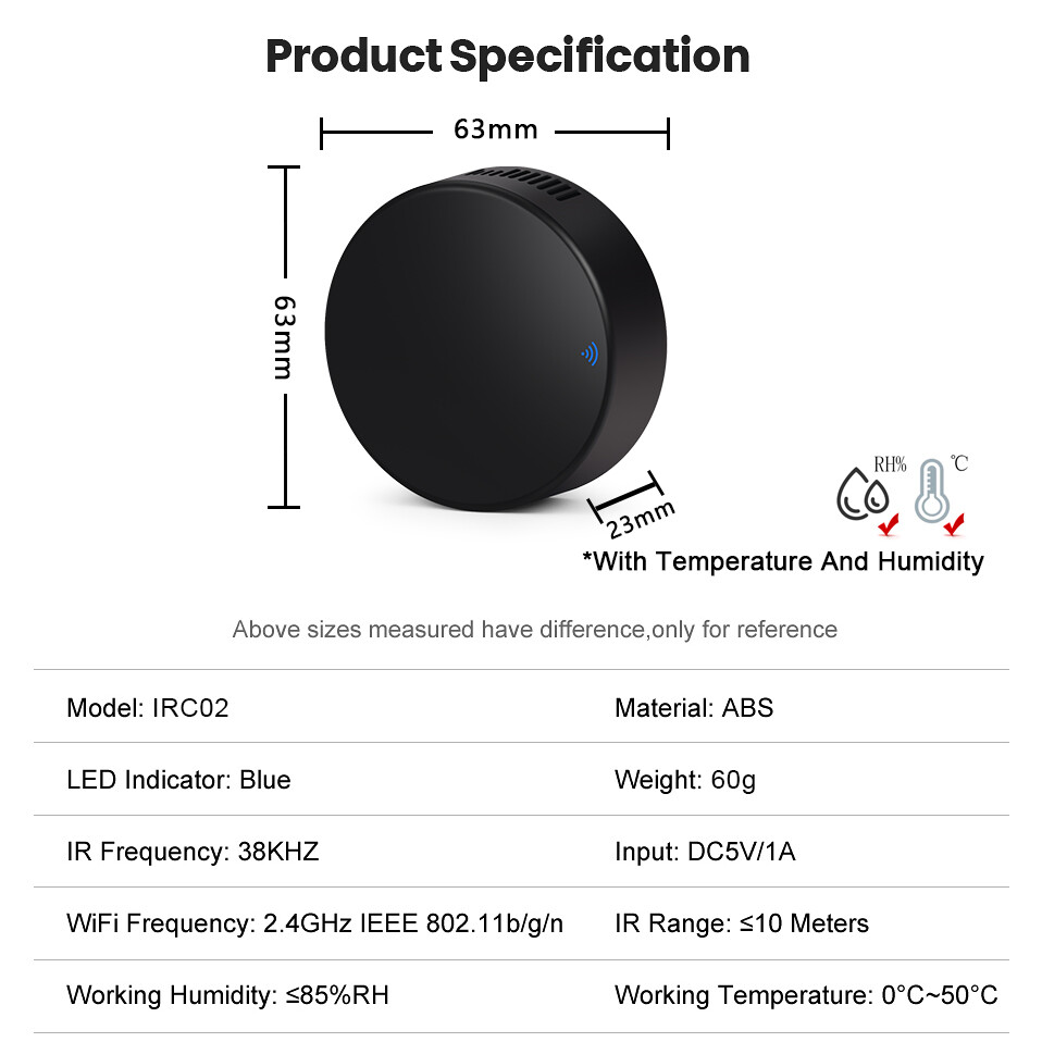 E Life Smart Store Bộ Điều Khiển Từ Xa Thông Dụng WiFi Tuya Cảm Biến Nhiệt Độ Và Độ Ẩm Hồng Ngoại 3 Trong 1 Hoạt Động Cho Alexa Google Home Với Chức Năng Sao Chép Tự Làm Tùy Chỉnh Cho TV Quạt Điều Hòa Không Khí DVD