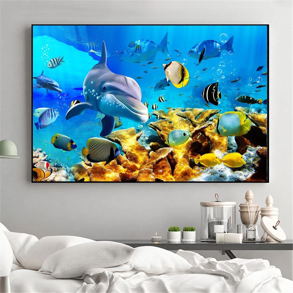 Abstract Animal Painting Underwater World Fish Whale Dolphin Poster and  Prints Wall Art Pictures Home Decor Canvas Print 1PCS Wooden Inner Framed  or Frameless（Picture size can be customized） | Lazada