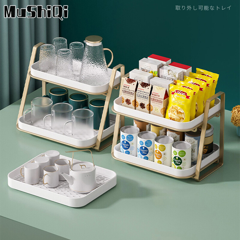 Double drain cup holder household wrought iron luxury cups with tea set desktop storage rack