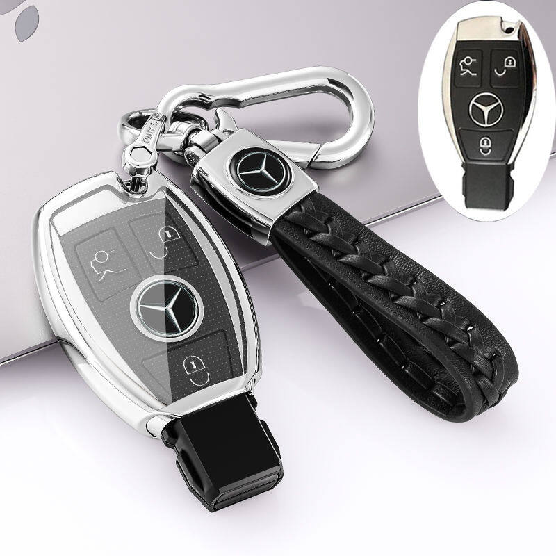 borongwell TPU+PC Car Key Case Cover Key Holder Chain Ring For Mercedes Benz W203 W210 W211 W124 W202 W204 AMG Accessories