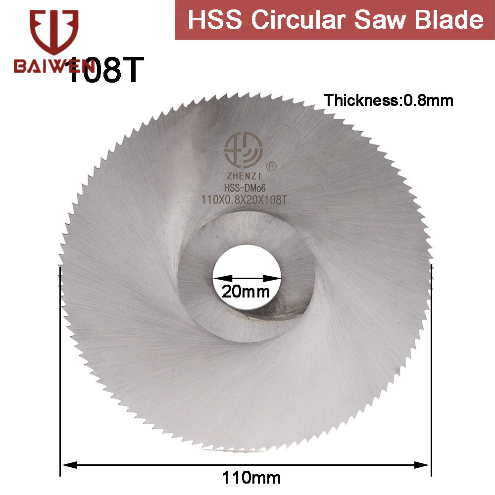 Bai wen 110mm x108t hss saw blade high speed steel circular cutting disc 16mm /20mm hole metal cut off discs cutter tools accessories for iron stainless steel aluminum brass wood pvc cutting