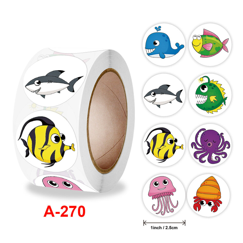 (Super Fan) 500pcs/roll Reward Stickers for Students Teachers Encouragement Sticker Motivational Stickers with Cute Fish for Kids