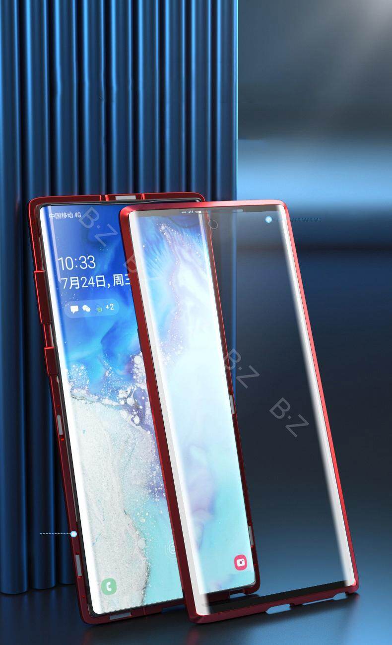 Dành Cho Ốp Từ Tính Samsung Galaxy Note 10 Plus 360 Mặt Trước + Mặt Sau Ốp Kính Cường Lực 9H Hai Mặt Cho Ốp Lưng Kim Loại Samsung Galaxy Note 10 Plus