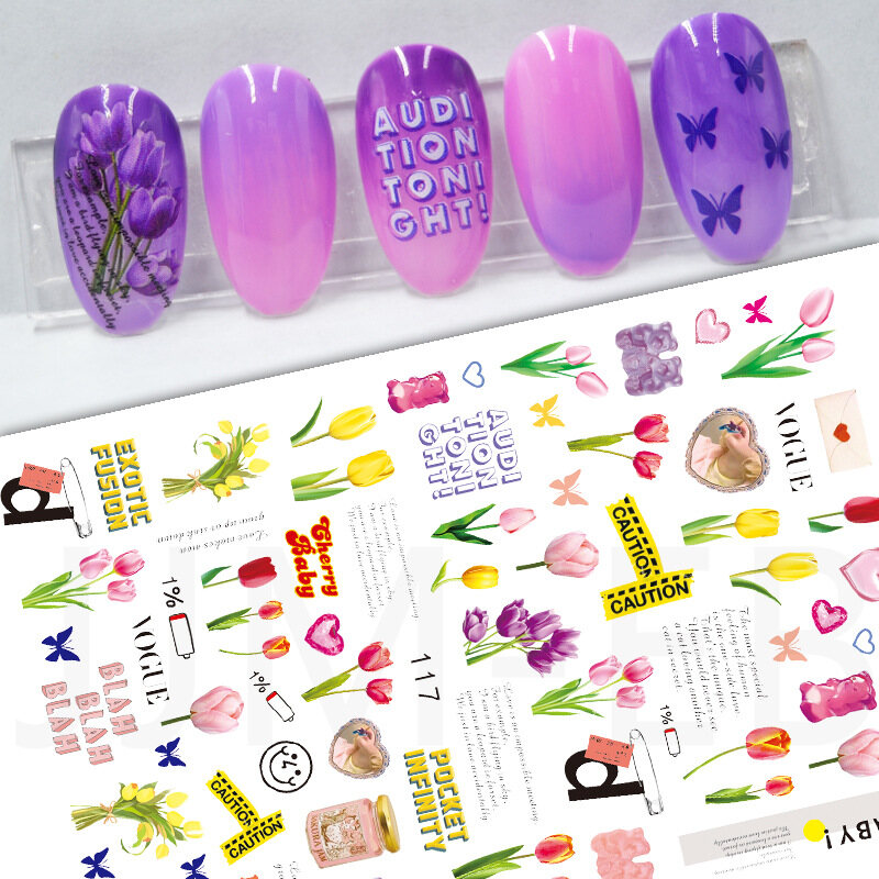3D Sunflower Nail Stickers Rose Florals Water Transfer Decals Nail Art Sliders Decorations Manicure Wraps Accessories