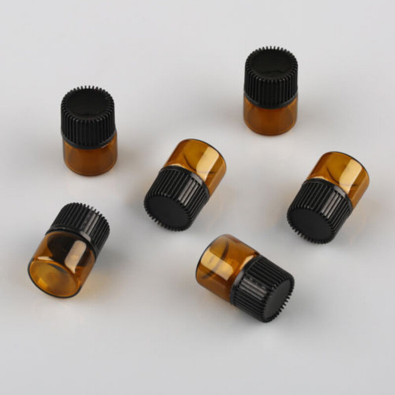 BOKALI 100pcs Mini Amber Empty Glass Sample Bottle for Essential Oil Perfume 1ml