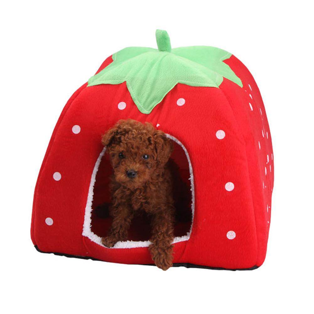 Soft Strawberry Pet  Dog Cat House Kennel Doggy Fashion Cushion Basket Removable Cushion Sleeping Bed