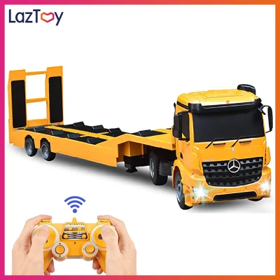 DOUBLE E Benz Licensed RC Tow Lorry Lori Control Truck Model Detachable Flatbed Semi Trailer Construction Engineering Tractor Remote Control 86cm 1:20 2.4Ghz Trailer Truck Electronics Hobby Toy with Sound and Lights E562