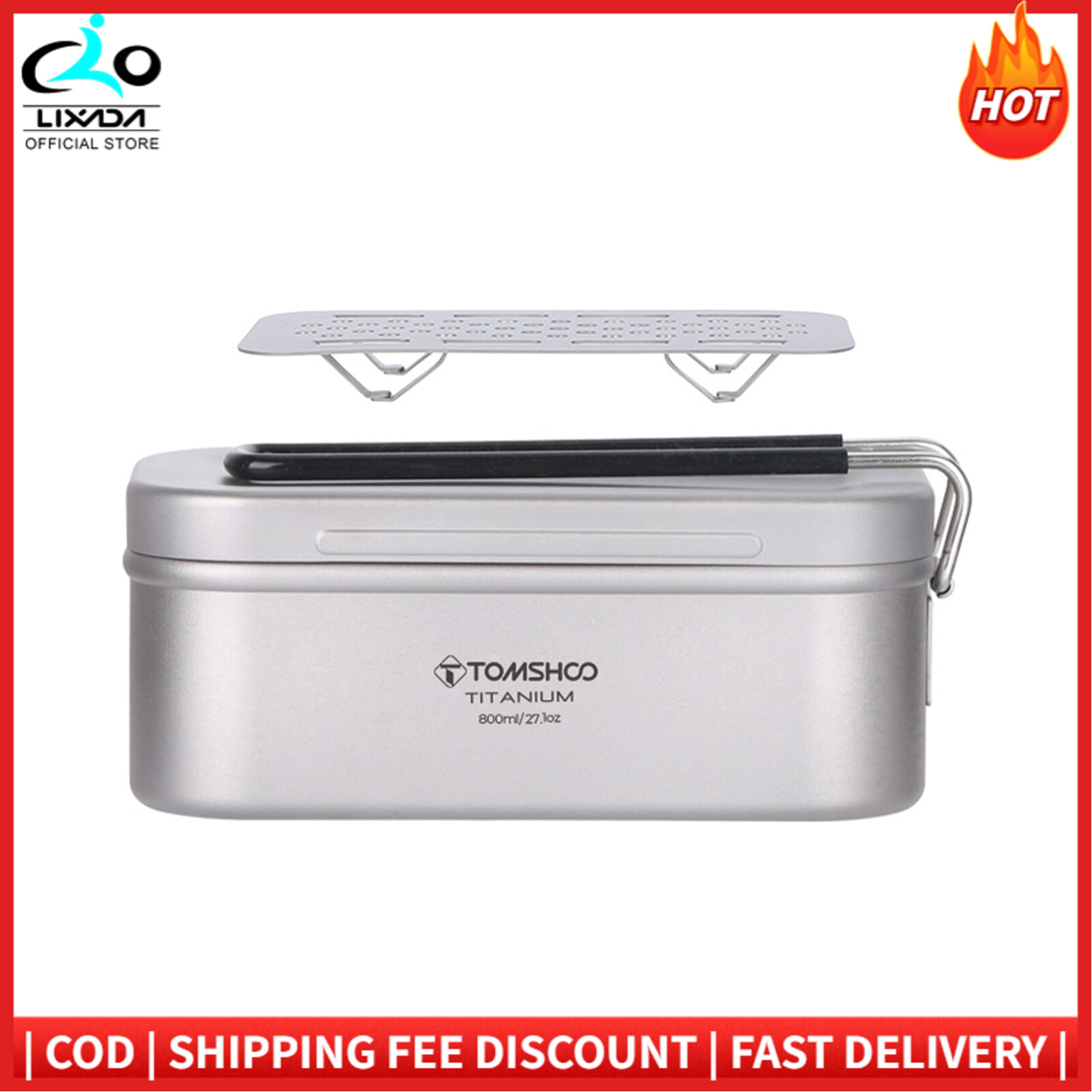 TOMSHOO Lunch Box 800ML Titanium Lunch Food Container Tin Box with Steaming Rack for Outdoor Camping Hiking BBQ Picnics School