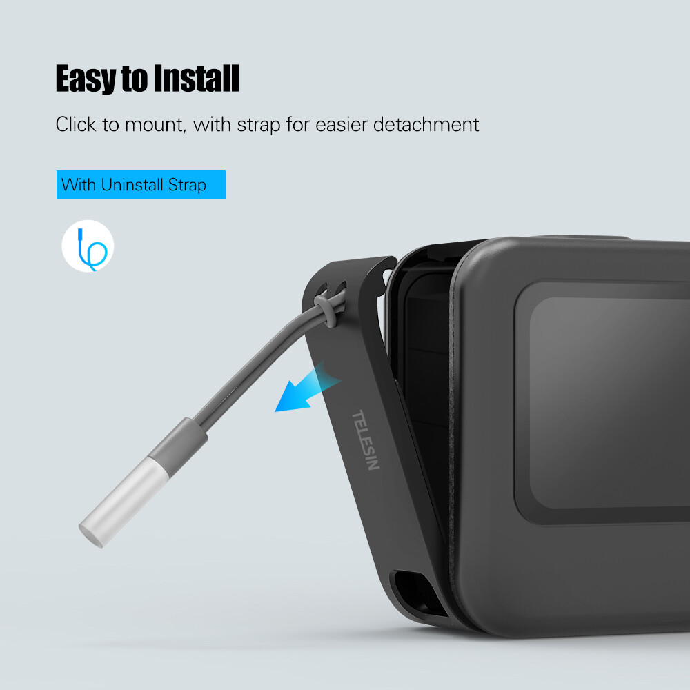 TELESIN Protective Battery Door Side Cover with Reserved Type-C Charging Port and Strap Replacement for GoPro Hero 9