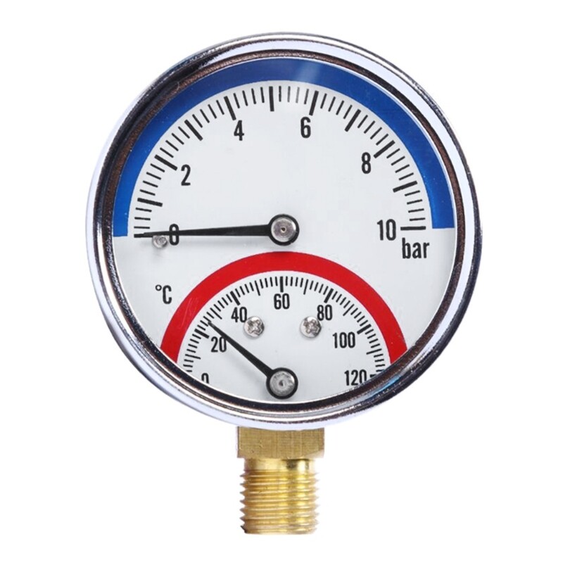 Upgrade 10 BAR Lower Entry 120℃ Temperature Pressure Gauge Thermo-manometer G1/4 Thread for Used Floor Heating System