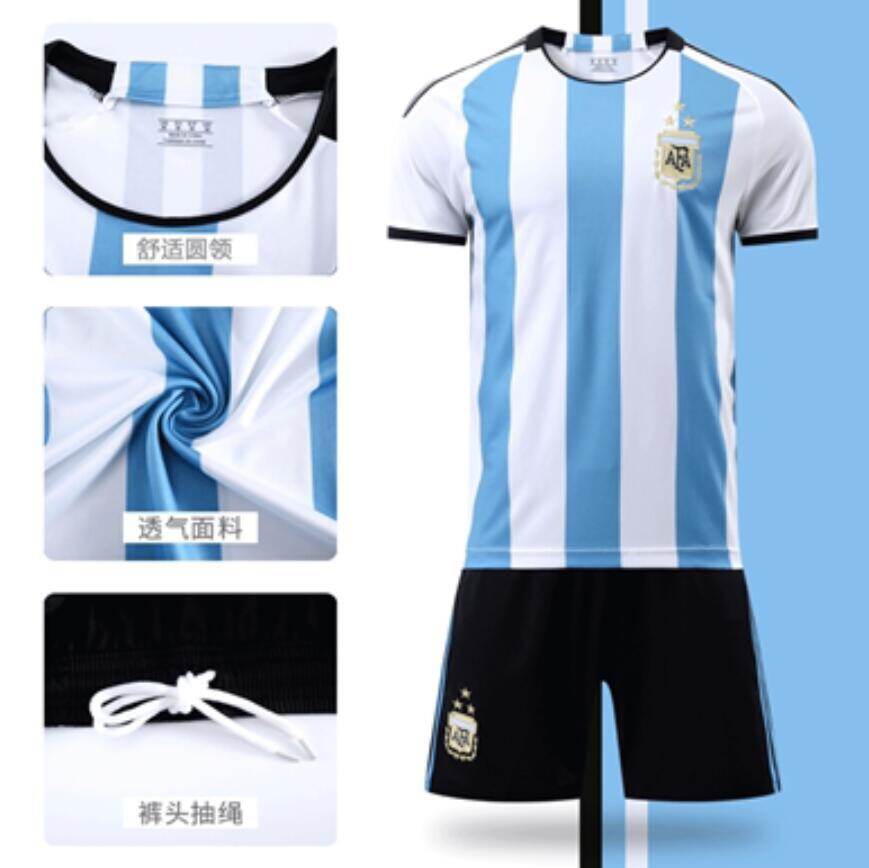 3 stars Argentina champion National team jersey Messi winner adult children's football suit set sports wear