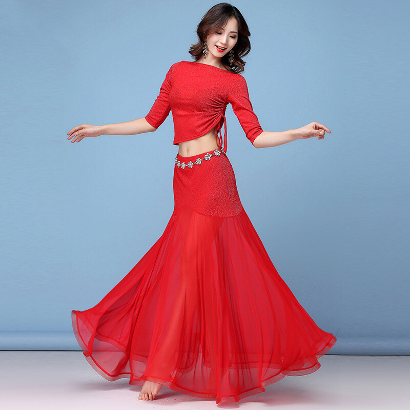Belly Practice Drawstring Swing Skirt Dance Suit