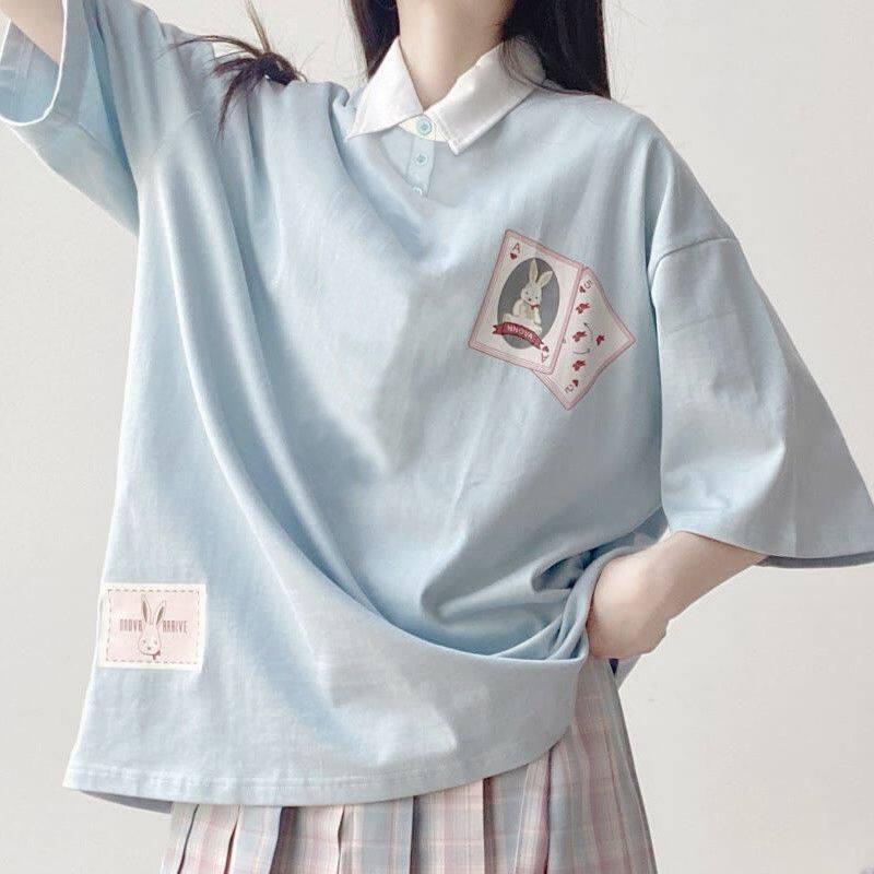 College Japanese soft girl cute rabbit student loose short-sleeved T-shirt jk uniform skirt pleated skirt suit/single piece