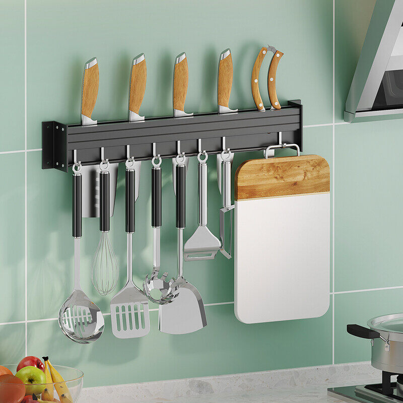 Space Aluminium Kitchen Storage Rack With Hooks Kitchen Mug Storage Tools Kitchen Utensil Holder Wall Mounted No Drilling Kitchen Chopsticks Storage Organizer