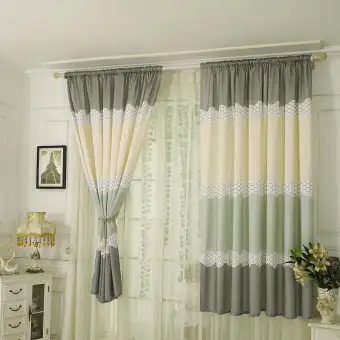 Bloomyshop Balcony Bedroom Wide Strip Half Blackout Curtain Fabric