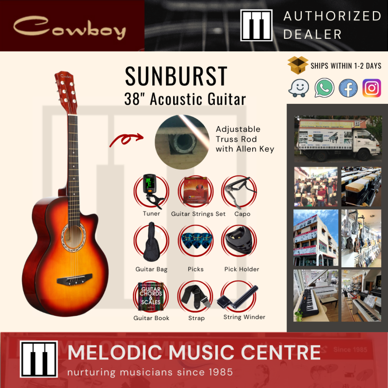Cowboy 38 Inch Acoustic Guitar Cutaway (Sun Burst) COMPLETE PACKAGE Malaysia