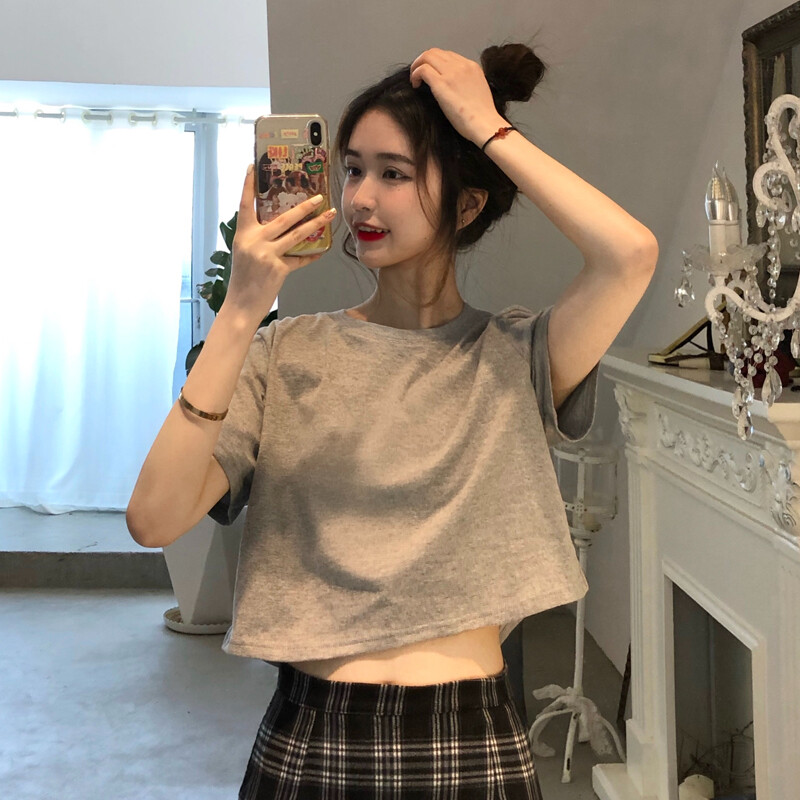 Áo phông ngắn tay ngắn màu trơn nữ